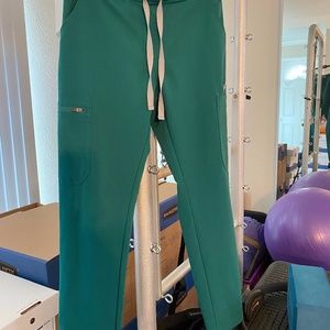 Figs Yolo scrubs, hunter green, altered for 5'3"